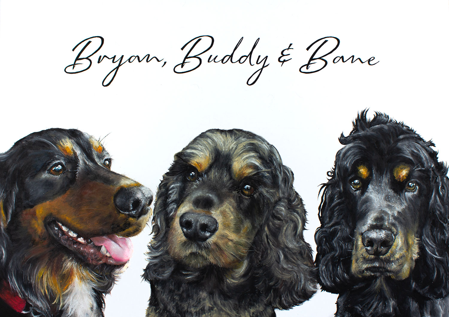 Pet Portrait Commission of three Cocker Spaniels